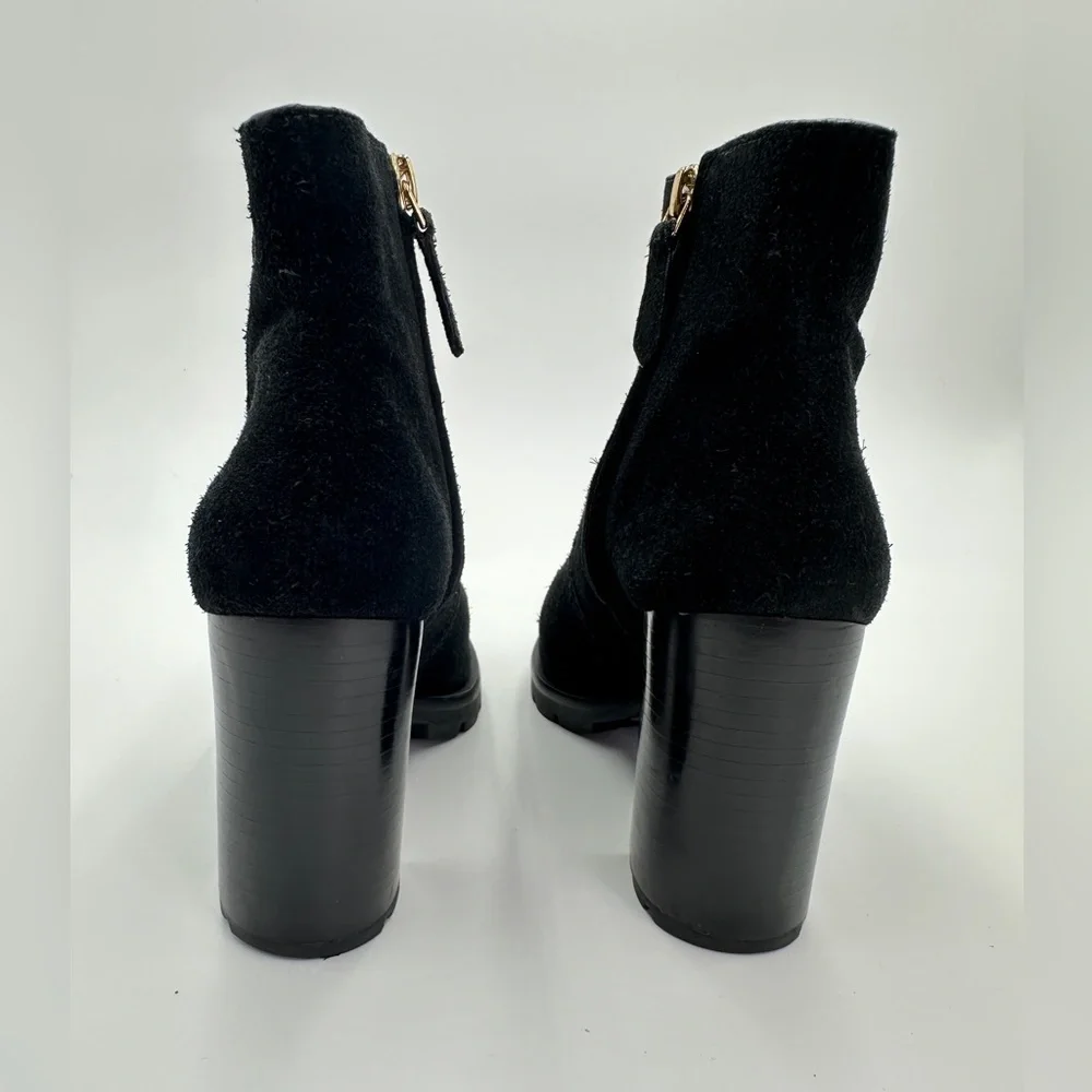 Tory Burch Sofia Black suede lug sole‎ platform booties sz 6 leather